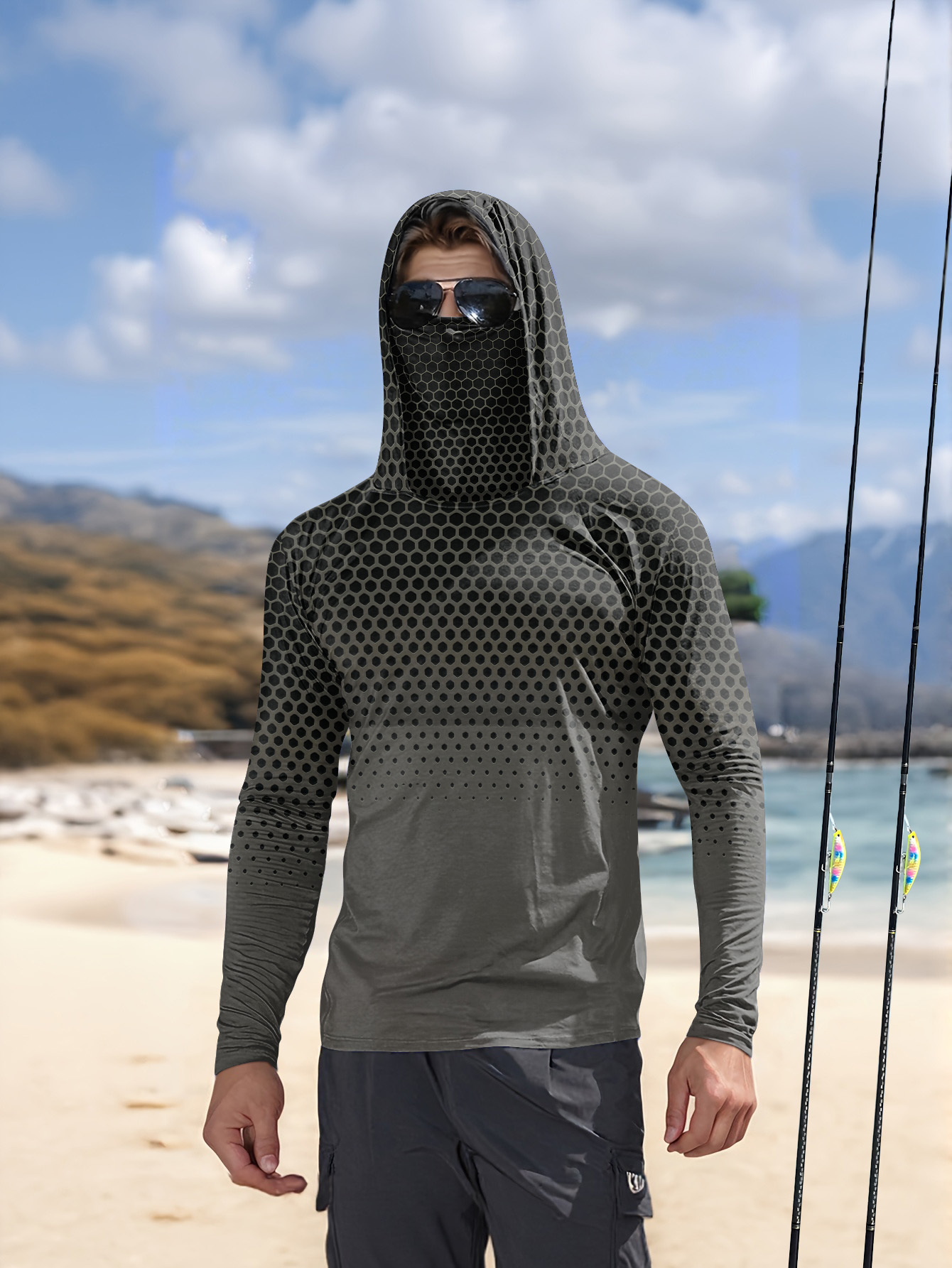 Sports Mask Breathable - Heren zomer UPF50+ vissershirt met gezichtsmasker,